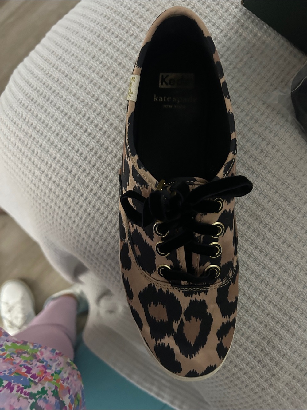 kate spade Keds Leopard Satin Sneakers - Tan & Black (Leopard silk like).